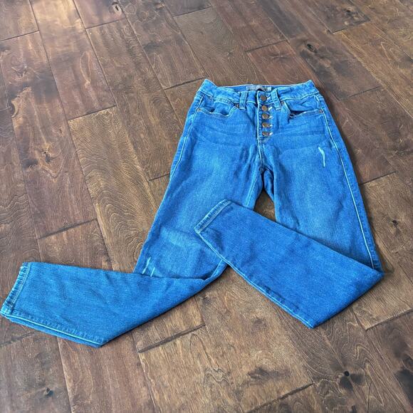 Just USA Women's Size 25 Stretchy Blue Denim Jeans Button Fly Straight Leg - Picture 1 of 12